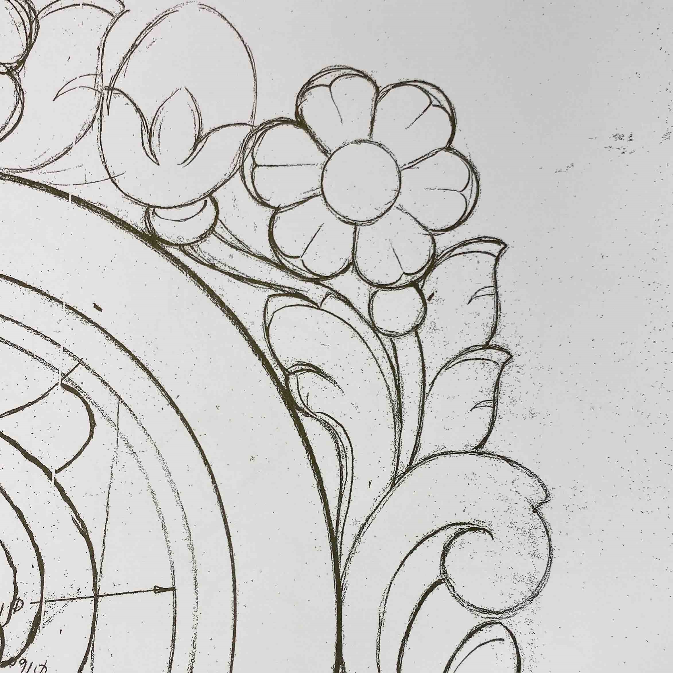 Tegning klokkeramme 4stk grøda