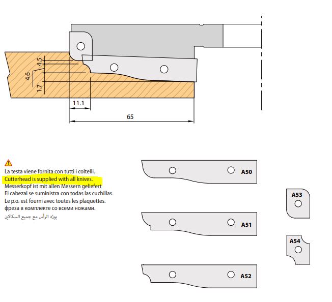 Leut speildørsett 5 kniver ø200 x30 xø30mm